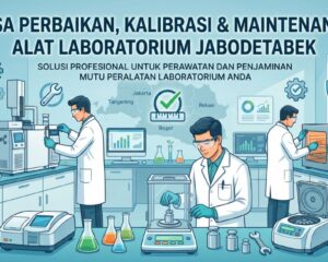 Teknisi melakukan perbaikan alat laboratorium di area industri