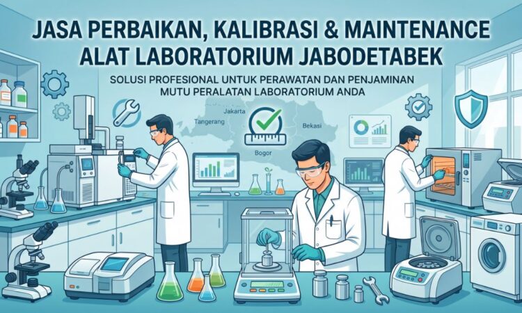 Teknisi melakukan perbaikan alat laboratorium di area industri