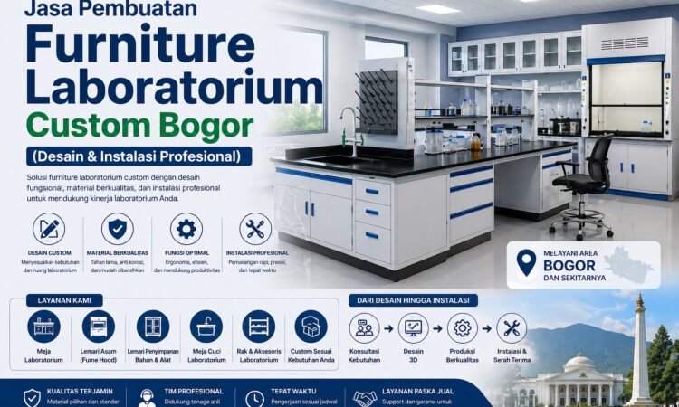 Meja laboratorium custom tahan bahan kimia di Bogor