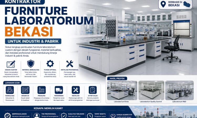 Meja laboratorium industri heavy duty tahan bahan kimia di Bekasi